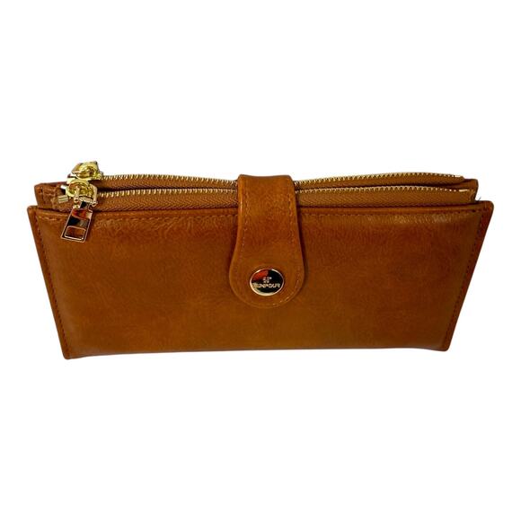 Sunpour Vintage Brown Faux Leather RFID Wallet Double Zip 24 Card Slots - Picture 2 of 9